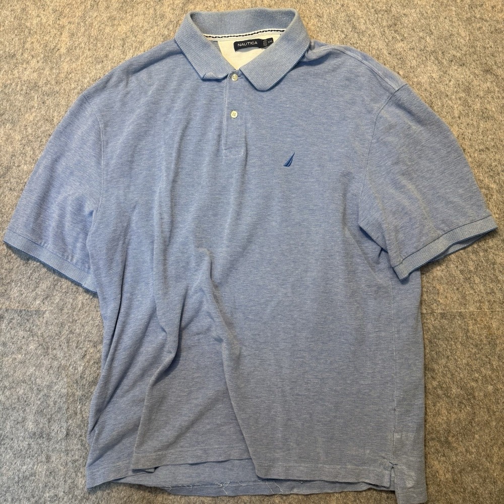 Nautica Polo Shirt Mens XXL Blue 100% Cotton Sailboat Logo Short Sleeve 2XL